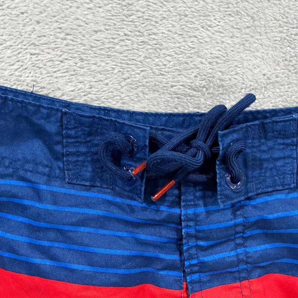 Hollister Swim Trunks Board Shorts Men 34 Blue Red Striped Water Polo Drawstring